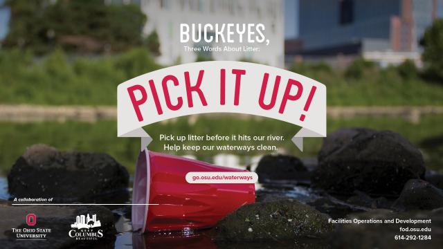 A plastic cup with the words "pick it up"
