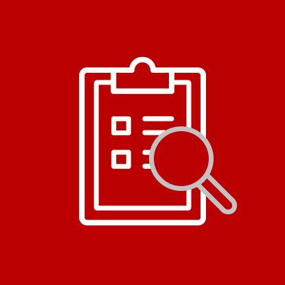 icon of a clipboard and magnifying glass
