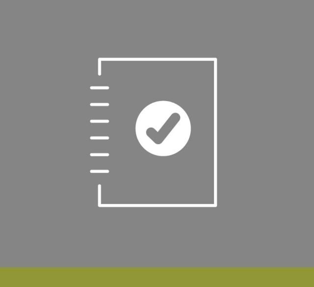 A graphic of a notebook with a checkmark.