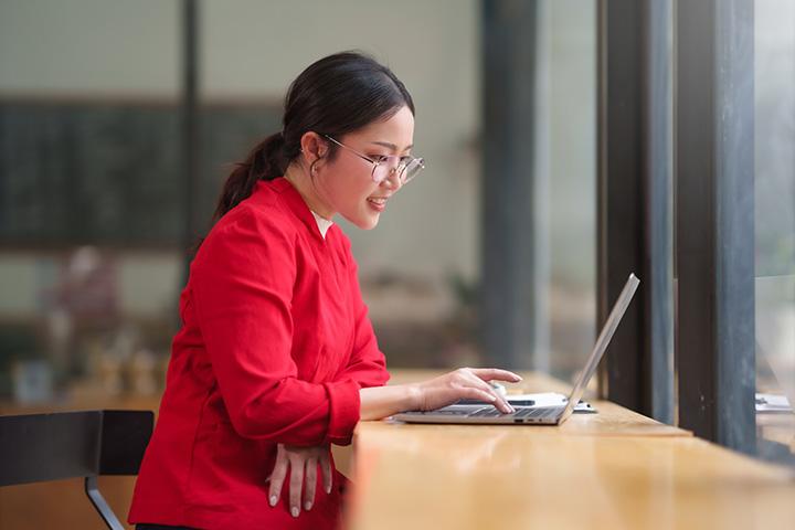 student working on laptop